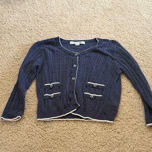 Forever 21 Navy Cardigan with White Trim